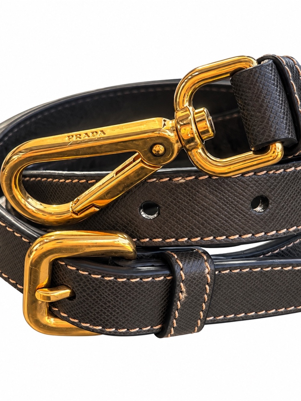 Prada Black Saffiano Leather Purse strap /crossbody with Gold Hardware
